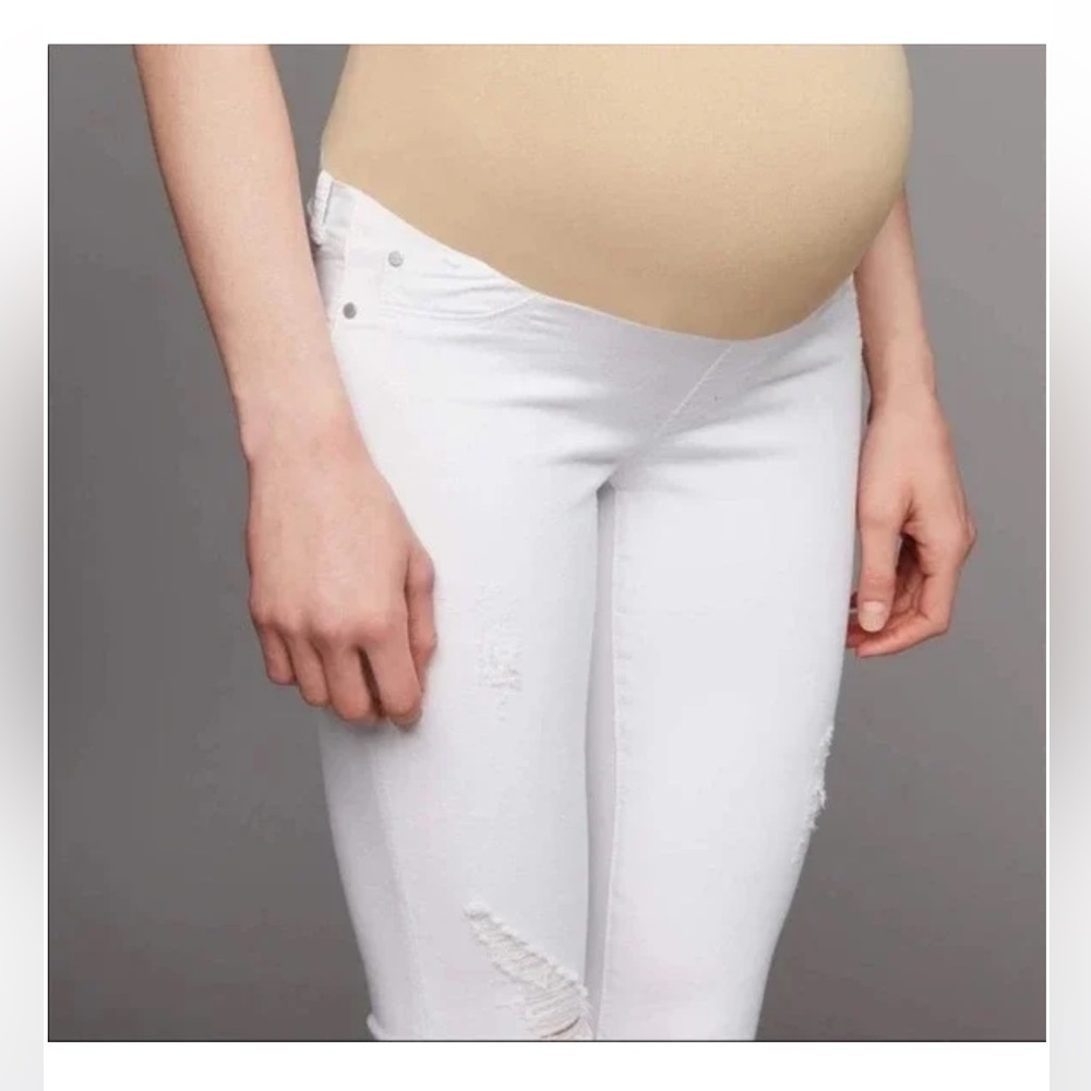 Articles of Society Skinny Distressed Cropped Full Panel White Maternity Jeans